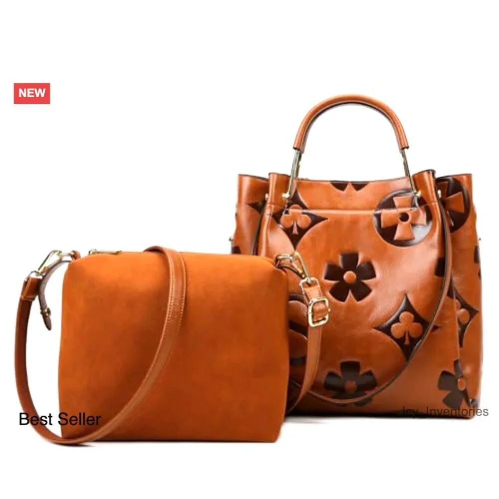 Floral Embossed Leather Top Handle Hobo Tote Shoulder Bag Large Capacity